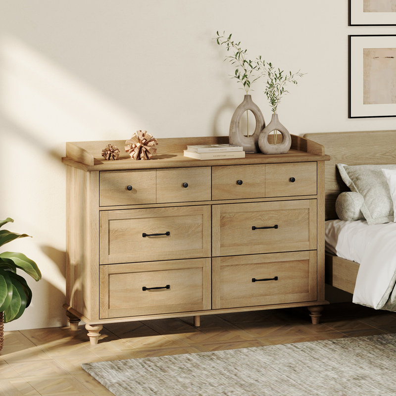 Ensemble de chambre à coucher 3 pièces - Comprend une commode 6 tiroirs Mid Century, un ensemble de 2 tables de chevet avec station de charge, une commode 3 pièces et une table de chevet,