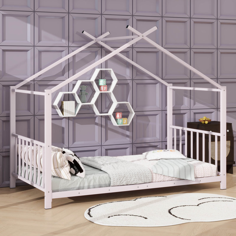 Metal House Bed, Pink 2
