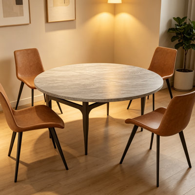 55.1'' Round Dining Table Set, Modern Kitchen Table For 4-6 Person, Steel Legs, Pedestal Dining Set With Dining Chair, Saving Space