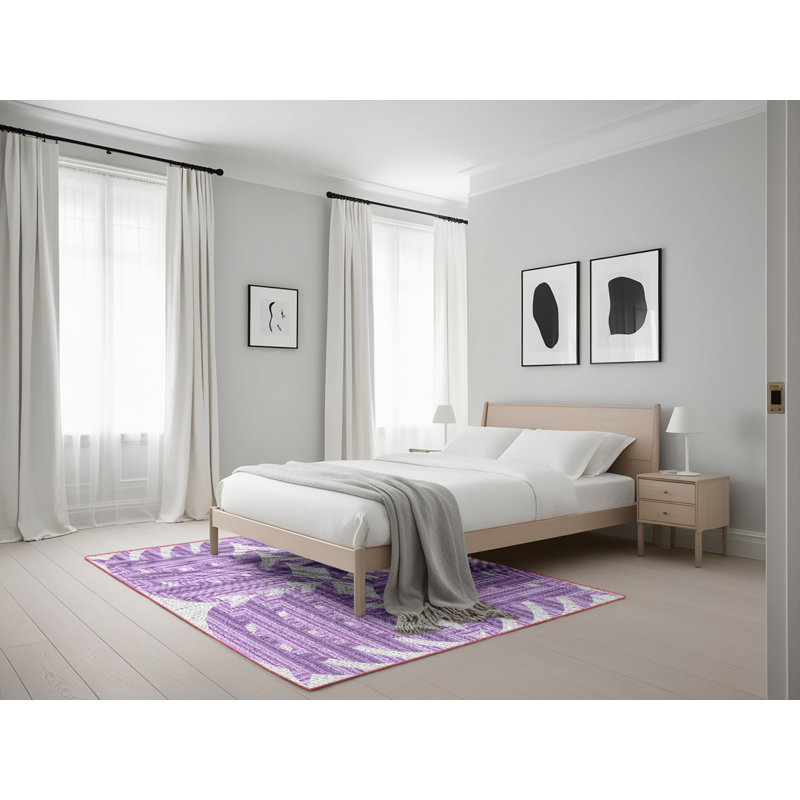 Tapis géométrique mauve / gris, Rectangle 5 pi x 7 pi