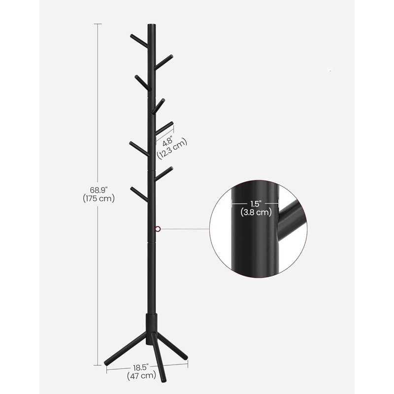 Freestanding 8 - Hook Coat Rack, Black