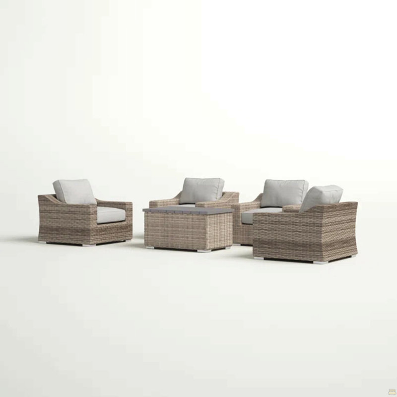 Ensemble de conversation modulaire en osier 4 pièces avec coussins 4 pièces - entièrement assemblé