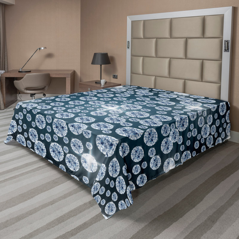 Ambesonne Top Flat Sheet Curving Art, King Flat Sheet, Dark Gray Diamond