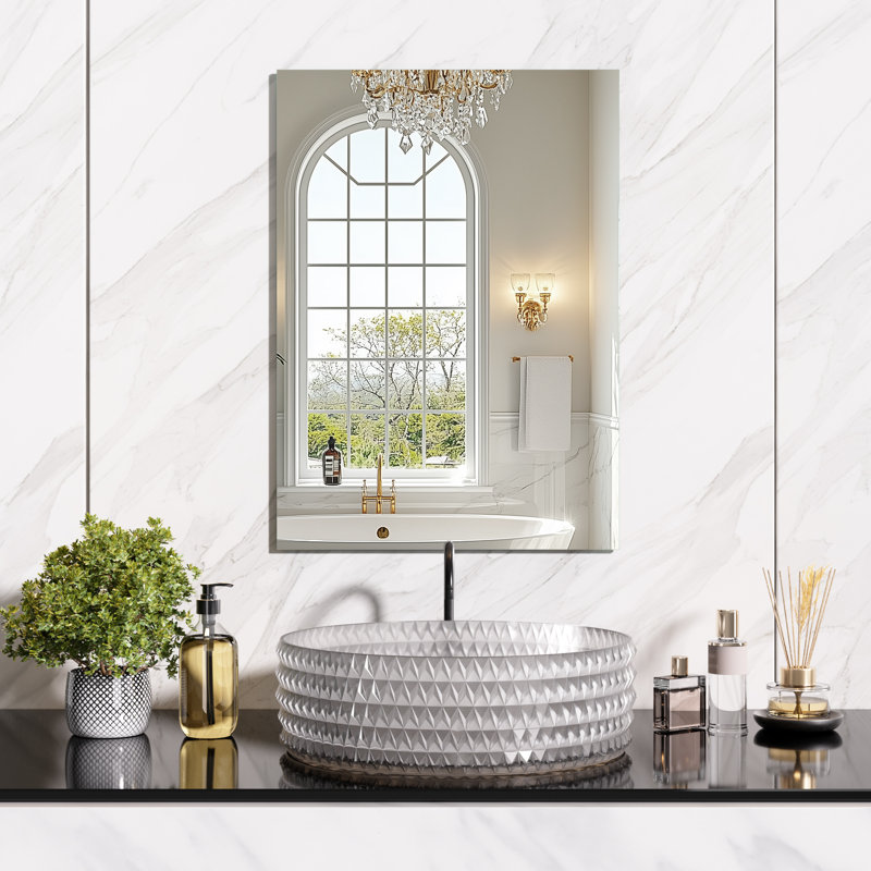 Frameless Rectangle Full Length Metal Wall Mirror Set Home Gym Mirror with Tempered Glass, 19.7" x 27.5"