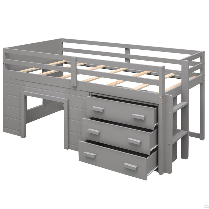 Lit mezzanine simple avec armoire et tablette