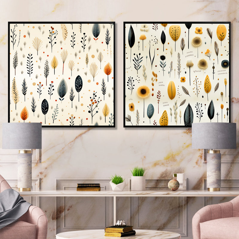Elberton - Ensemble de 2 reproductions d'art sur toile florales, Cadre noir, H 36 po x l 73 po x P 1,5 po