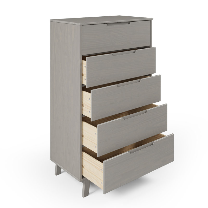 Jerred 5 Drawer Solid Wood Chest, Gray Wash