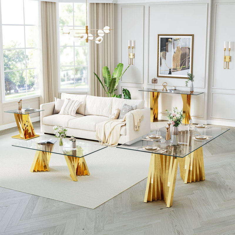 70.08" Glass Top Metal Base Dining Table, Gold