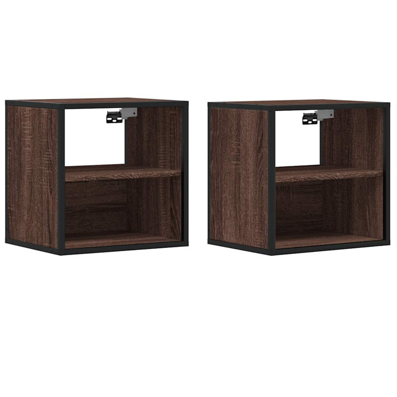40cm W Metal Bedside Table, Brown Oak, 2
