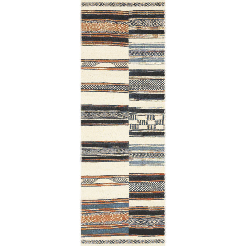 Tapis à rayures multicolores pour l'intérieur et l'extérieur Oniel, Tapis de couloir 2 pi 5 po x 11 pi 2 po