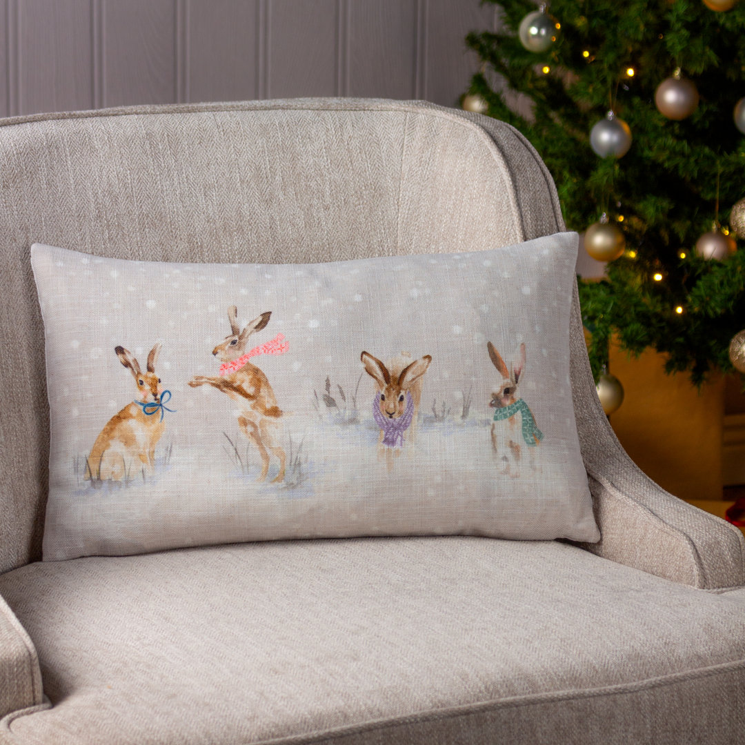 Snowy Hares Rectangular Lumbar Cushion