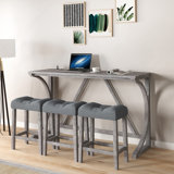 Huriye 4 Pieces Rectangular Bar Dining Table Set with Power Outlet,