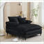 Chaise longue, canapé-lit réglable à 4 vitesses de 54,75 po avec 2 coussins | Velours côtelé | Noir | Cadre en bois massif-881860129
