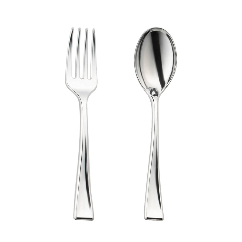 Silver Dessert Disposable Plastic Mini Flatware Set - 960 Guests, Silver