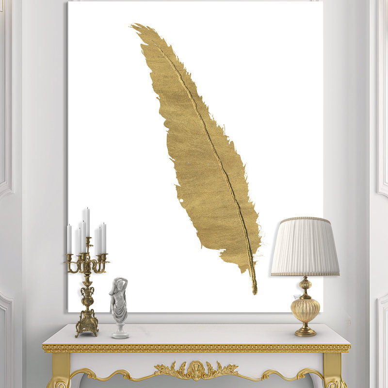 Glam Pure Gold Feather I - reproduction d'art sur toile, H 46 po x l 36 po x P 1,5 po, Toile tendue