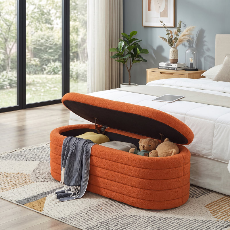 Banc de rangement luxueux avec repose-pieds ovale - Siège rembourré polyvalent avec rangement caché pour la chambre à coucher, le salon et le vestibule