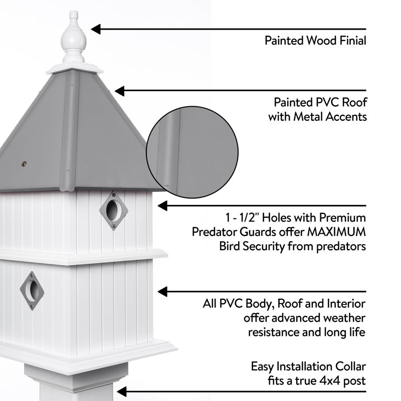 Shannen 27'' H x 11'' W x 11'' D Post Weather Resistant Birdhouse, Gray