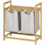 Panier à linge double en bambou à 2 sections avec tablette de rangement HOMcom