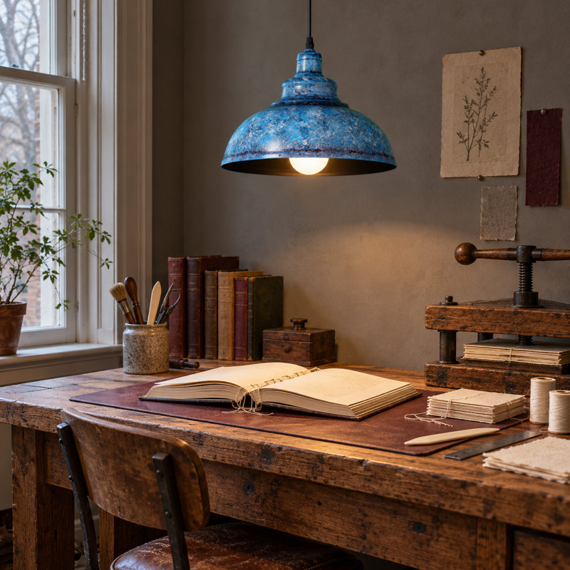 Luminaire suspendu 1 lumière minimaliste bleu, ampoule E26 avec lumière chaude