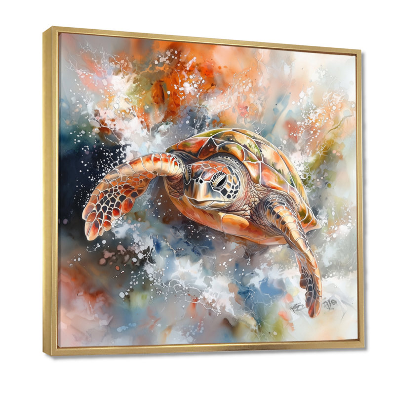 Océan Turtle Journey I - Décoration murale tortue, H 30 po x l 30 po, Impression dans un cadre flottant sans passe-parto