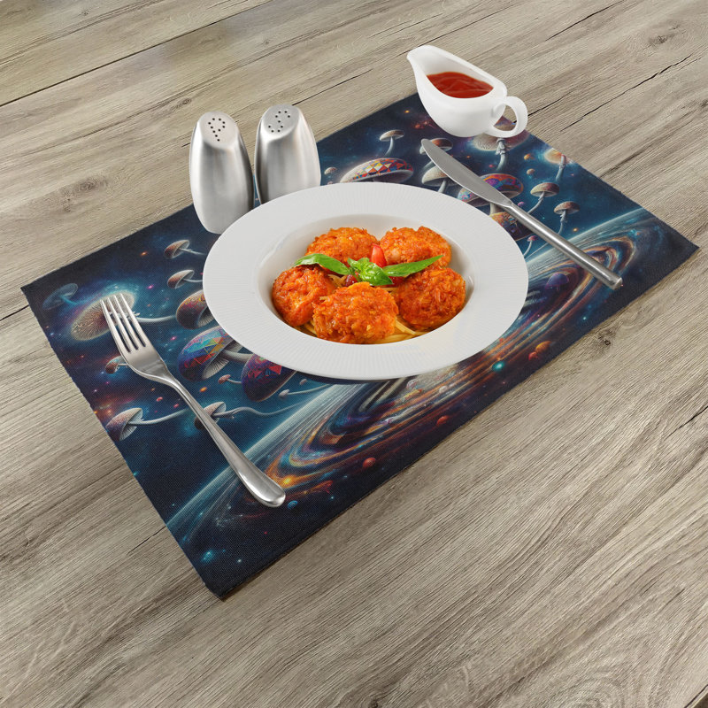 Polyester Dark Blue Multicolor Rectangle Placemat