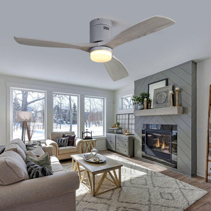 Ventilateur de plafond 52 pouces avec lumières 3 pales en bois massif avec moteur réversible silencieux et télécommande