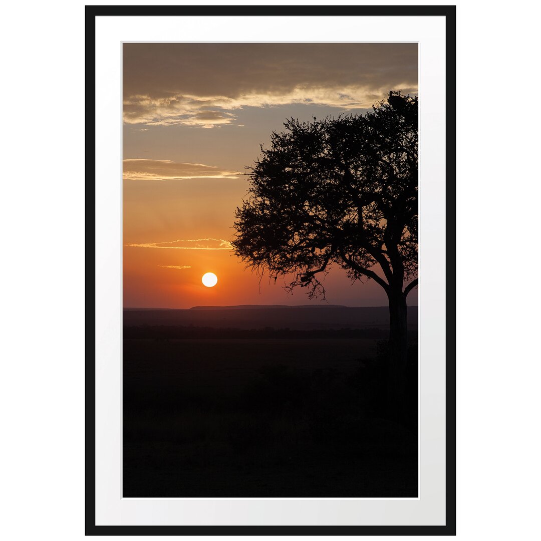 Gerahmtes Poster Sonnenaufgang über der Savanne