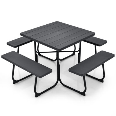 HDPE Picnic Table Bench Set With Umbrella Hole For 6-8