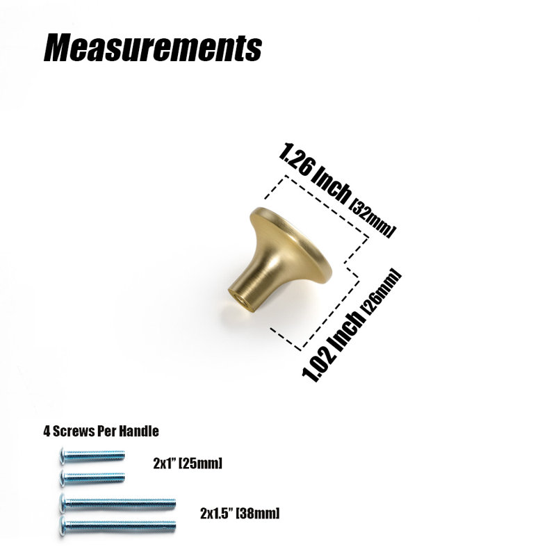 Ensemble de boutons circulaires, Laiton brossé clair, 1.26"