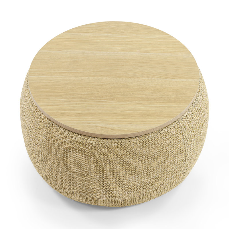 Round Storage Ottoman, 2 In 1 Function, Work As End Table And Ottoman, Natural