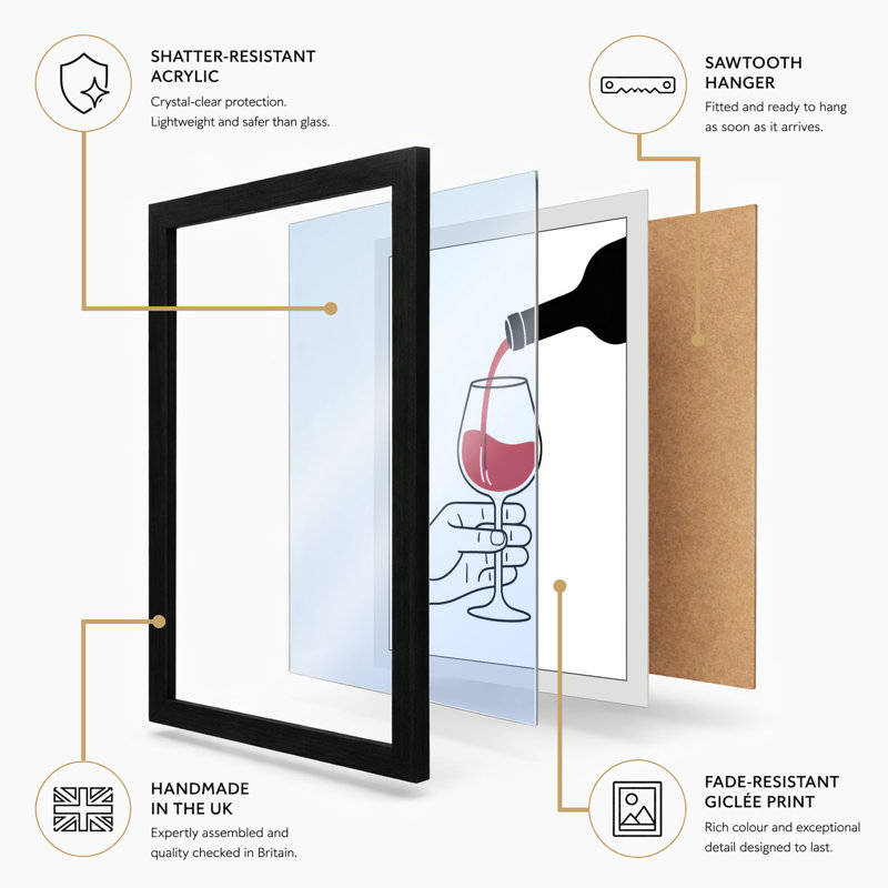Pouring Wine Modern - Framed Print, Oak, A3 - 42.0 x 29.7 cm