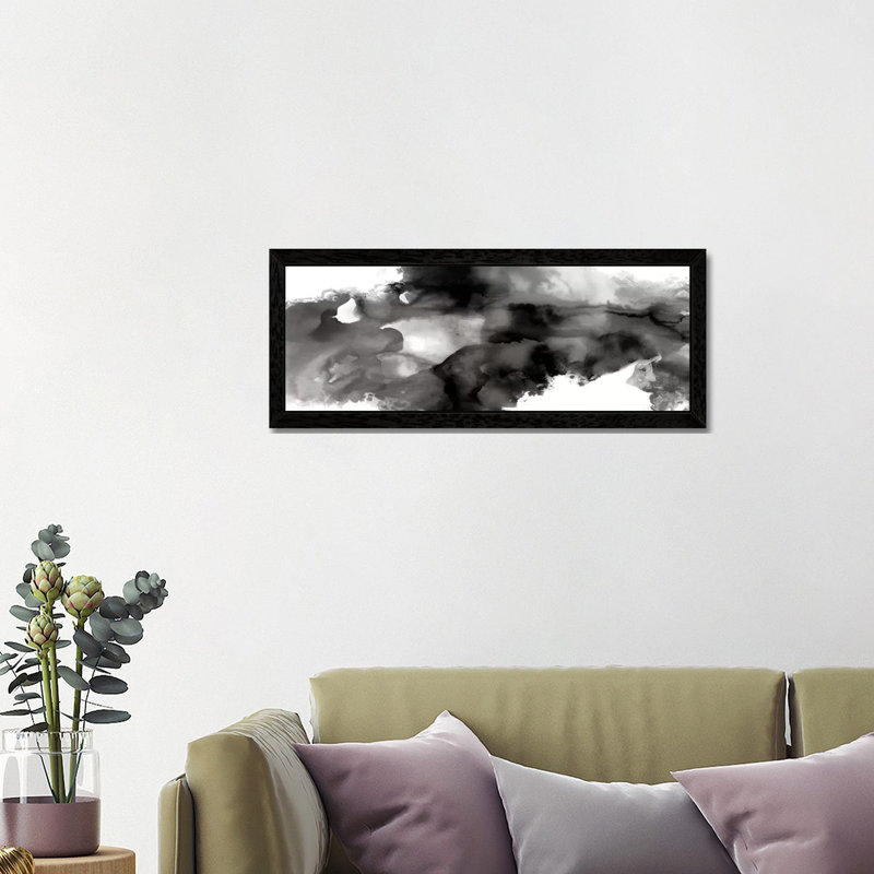 Movement Noir by Daniela Hudson - Panoramic Painting on Canvas, 121.92 cm H x 40.64 cm W, Black Framed