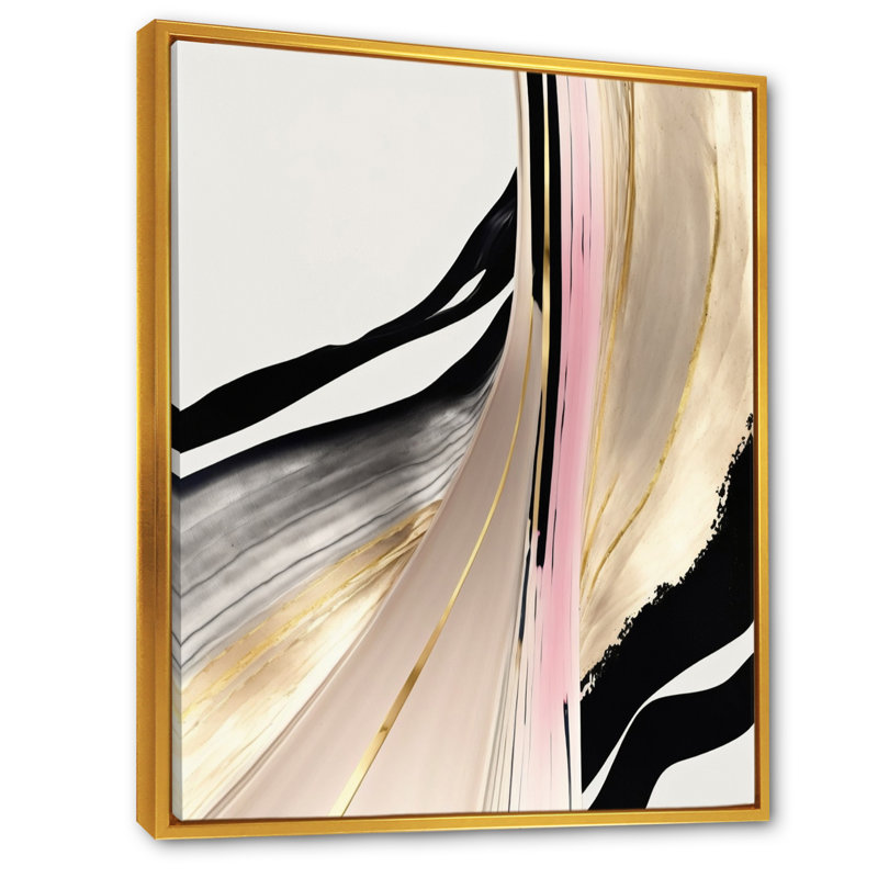 Minimalisme rose et or cubique Fusion VII - impression sur toile, H 32 po x l 24 po x P 1 po, Toile avec cadre flottant or