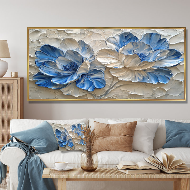 Ilza - Floral Canvas Wall Decor, H 28 po x l 60 po, Impression encadrée flottante, Doré