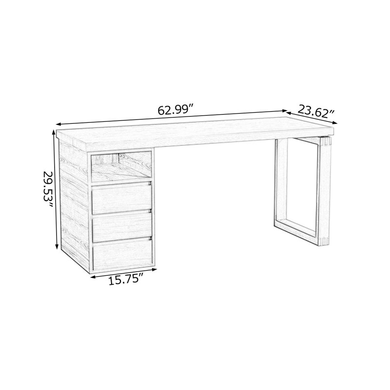 Light-walnut Rectangular Solid Wood desks, 29.53" H x 62.99" W x 23.62" D
