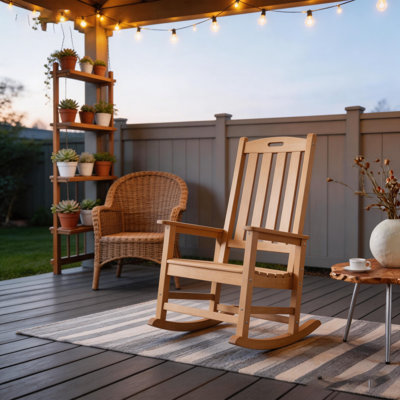Oversized High-Back HIPS Outdoor Rocking Chair All-Weather Patio Porch Rocker - Waterproof & Moisture-Proof