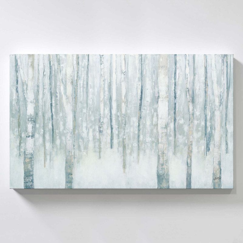 "Birches in Winter Blue Gray" par Julia Purinton, reproduction sur toile, H 28 po x l 48 po