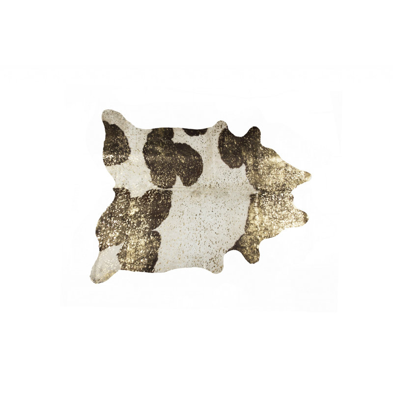 Connon Handmade Cowhide Rectangle 6' x 7' Cowhide Area Rug in Gray/Gold