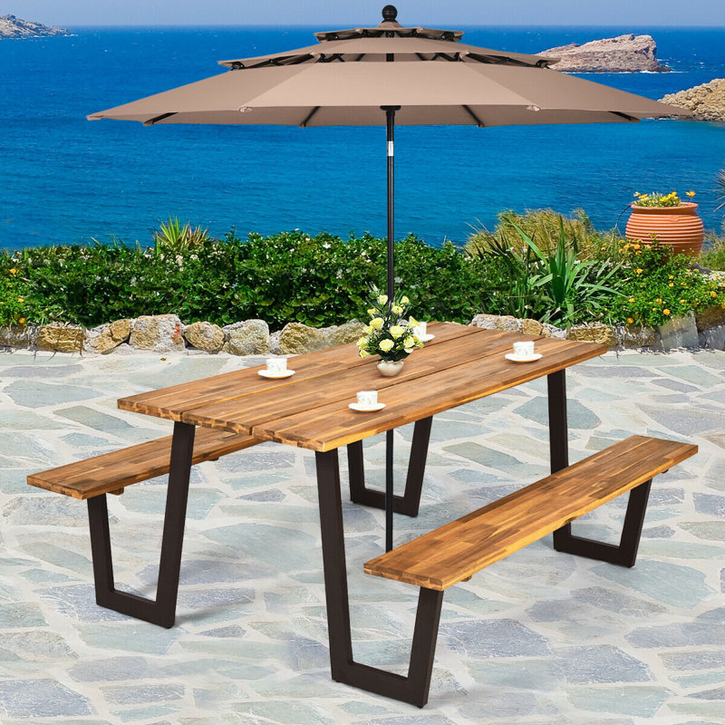 Reeside Rectangular Acacia Outdoor Picnic Table