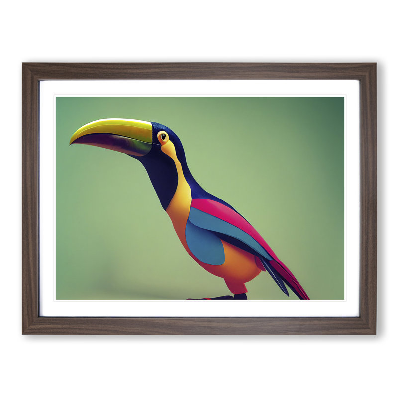Head Turning Toucan Bird 1 Piece Single Picture Frame Wall Art, 25cm H x 34cm W, Brown