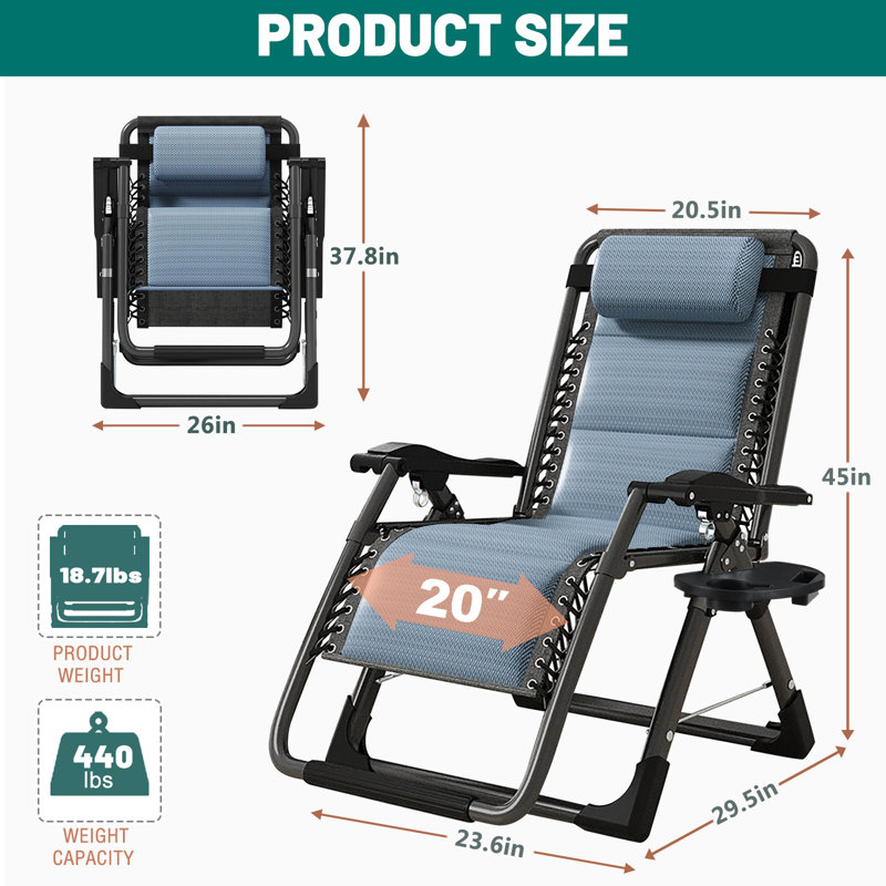 Lare Zero Gravity Chair Adjustable Reclining Patio Chairs with Removable Cushion,Headrest & Tray, Blue