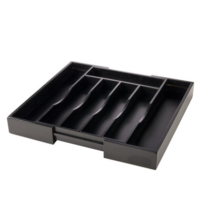 Organisateur de tiroir de cuisine en bambou extensible pour les couverts et les ustensiles, plateau de couverts en bois de bambou réglable dans le tiroir pour les couverts et l'argenterie dans la cuisine (noir)