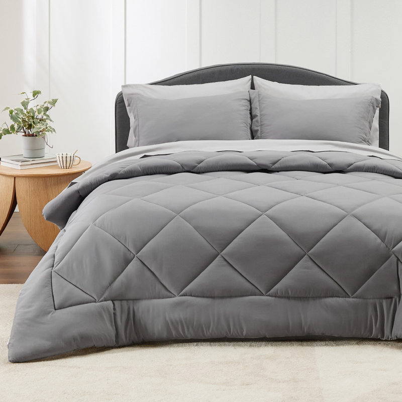 Ensemble d'édredon réversible Best vendeur, Gris foncé / Gris pâle, Édredon simple extra long + 1 pièce supplémenta