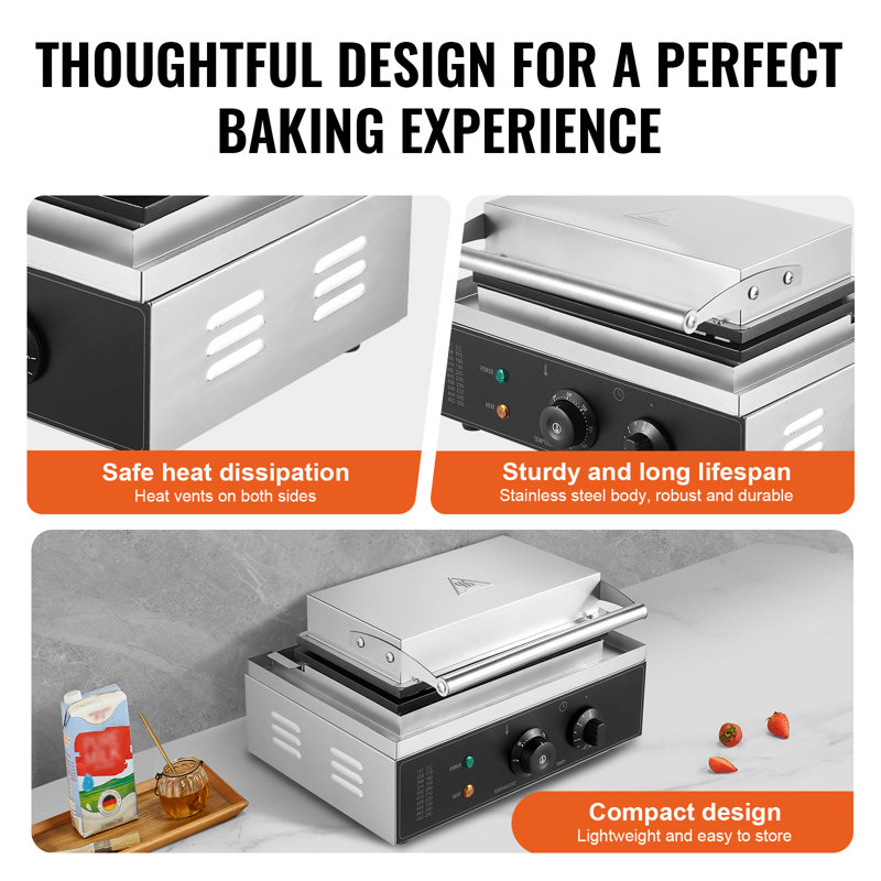 Stainless Steel Belgian 10-Waffle Non-Stick Commercial Waffle Maker