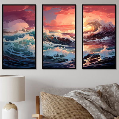 Ensemble de salon art mural japonais Kanagawa Wave Sunrise