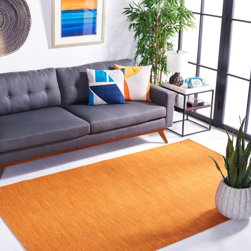 Tapis en laine / coton orange tissé à la main Brandal, Rectangle 5 pi x 8 pi