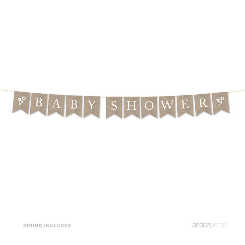 Baby Shower Hanging Bunting Pennant Party Banner With String, Printed Burlap, Baby Shower, 4-Feet, 1-Set, Includes String