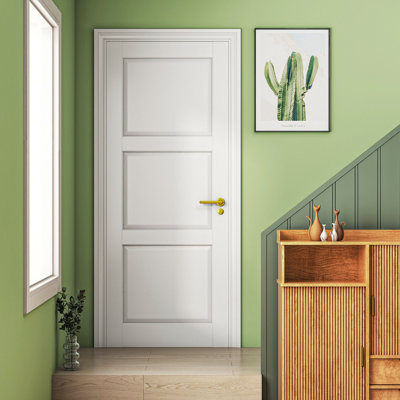 30" x 80" Interior Door, 3 Panel Solid MDF Core Pantry & Closet Doors, Modern Single Pre-Finished Door Slab, White Primed (Hinges Not Included)