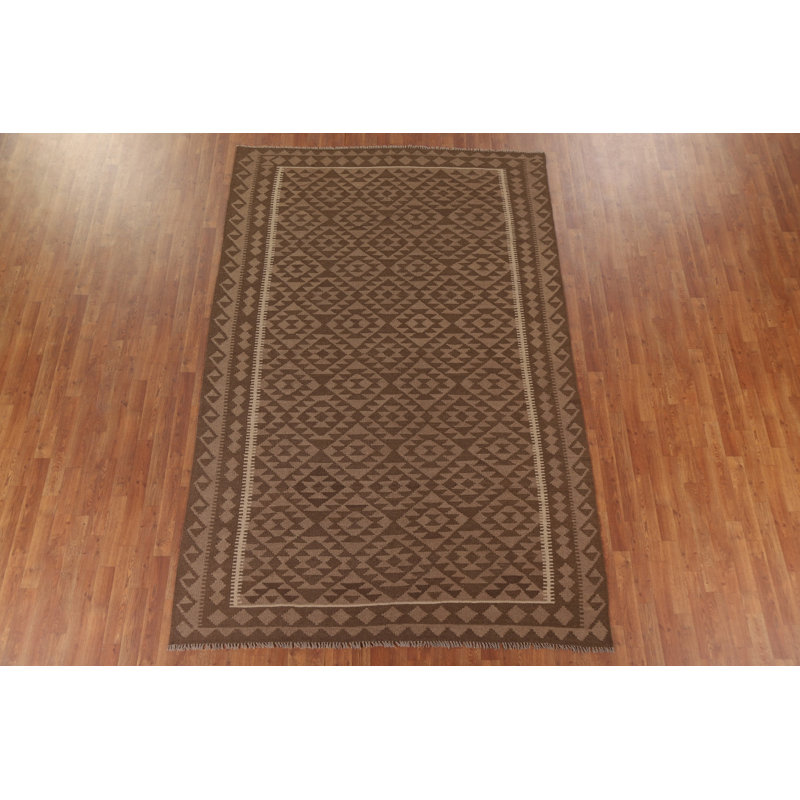Brown Kilim Reversible Wool Area Rug 7x10