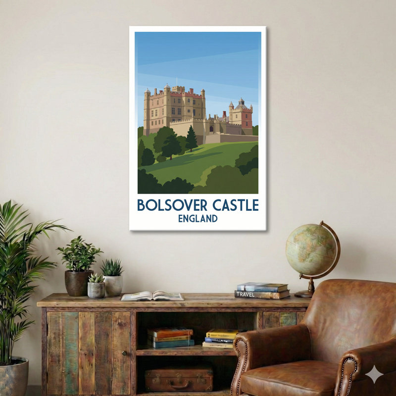 Bolsover Castle, England - Romantic Travel Poster Of Historic Derbyshire Castle. Giclee Print On Wrapped Canvas. Wall Art, Home Decor - Castles & Palaces, England - Wrapped Canvas Print